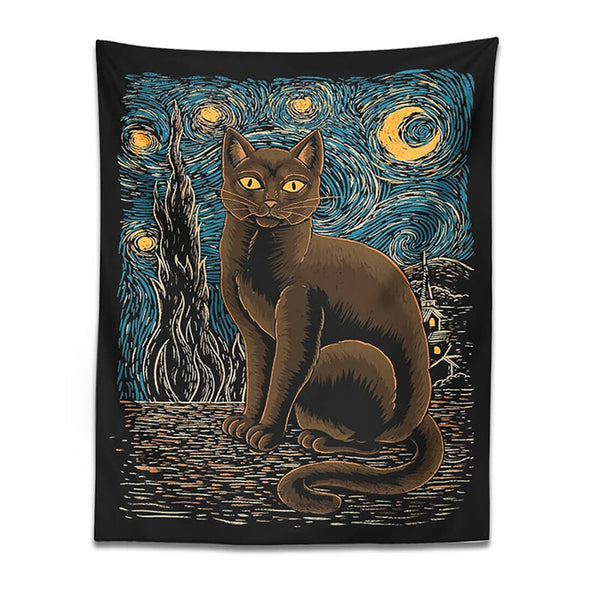 Load image into Gallery viewer, Starry Night Cat Tapestry
