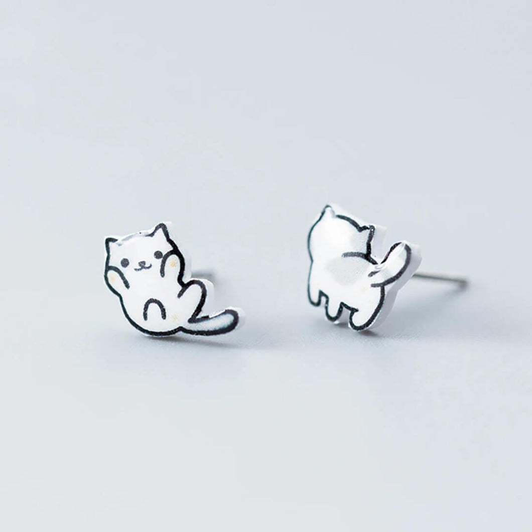 Happy White Cat Earrings