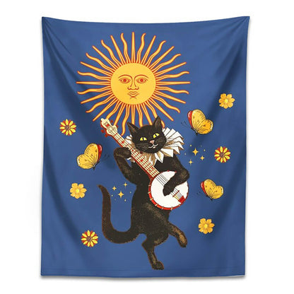 Cat, Sun and Music Tapestry