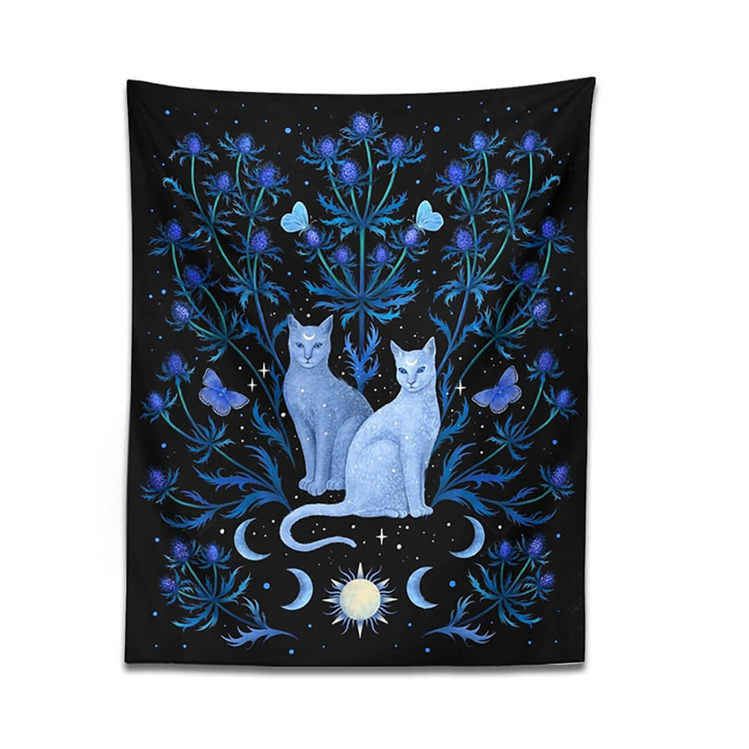 Blue Light Cat Tapestry