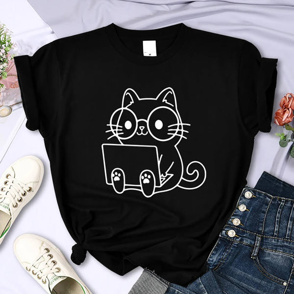 Load image into Gallery viewer, Laptop Cat T-Shirt
