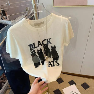 Black Cat Knitted T-Shirt