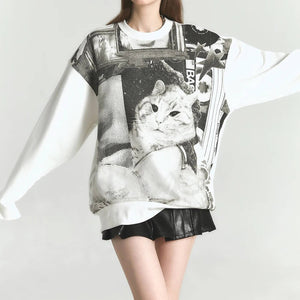 Retro B/W Cat Sweatshirt