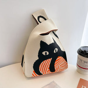 Knitting Cat Knitted Bag