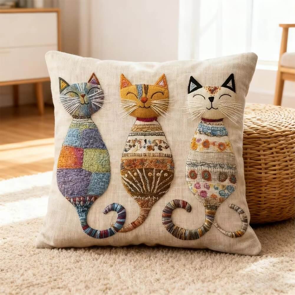 Colorful Three Cats Pillowcase