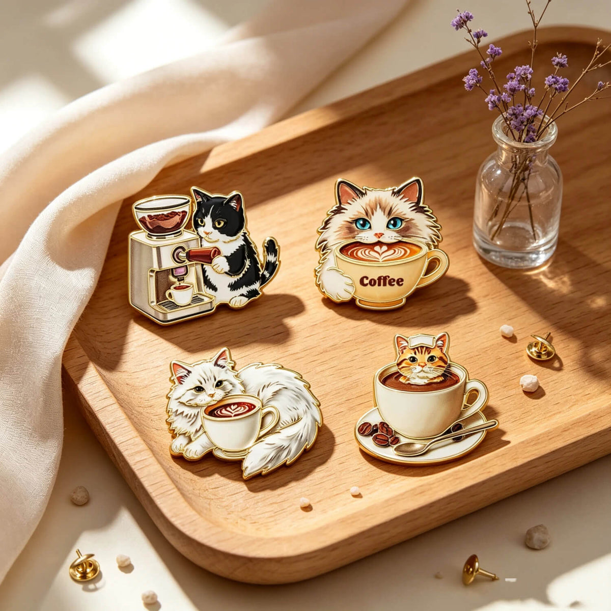 Coffee Cat Pin Set