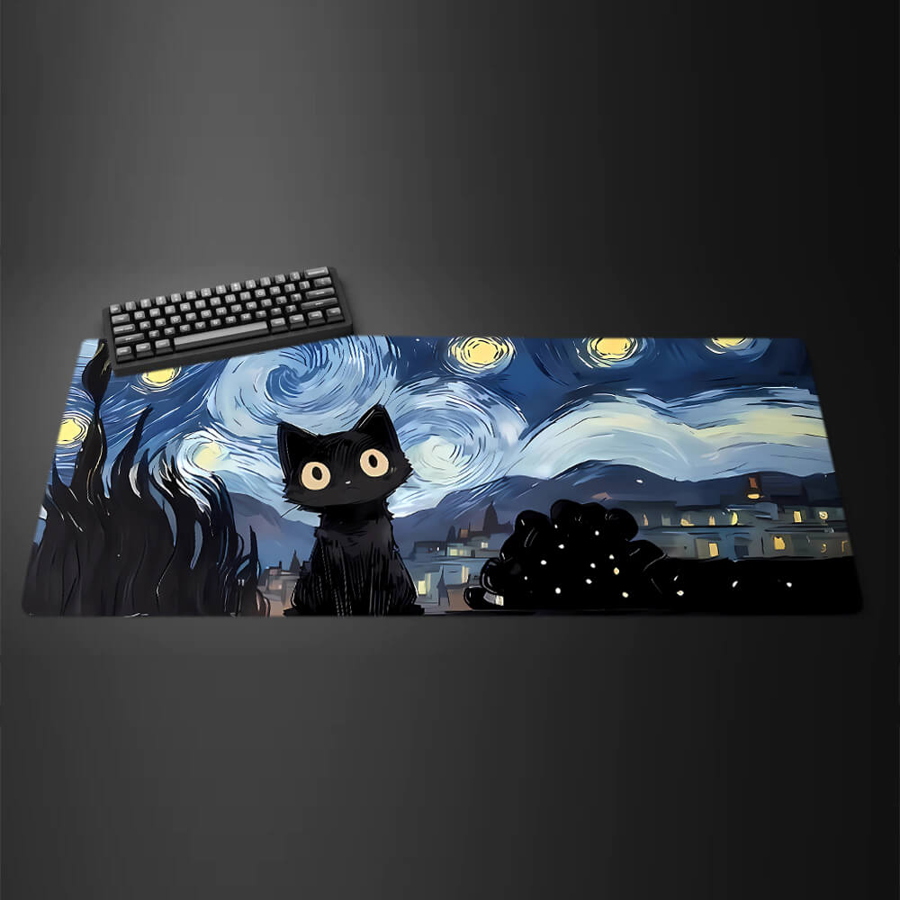 Starry Night Cat Desk Mat