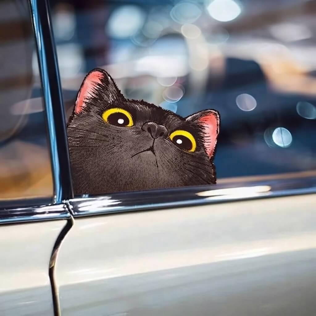 Peeking Black Cat Sticker