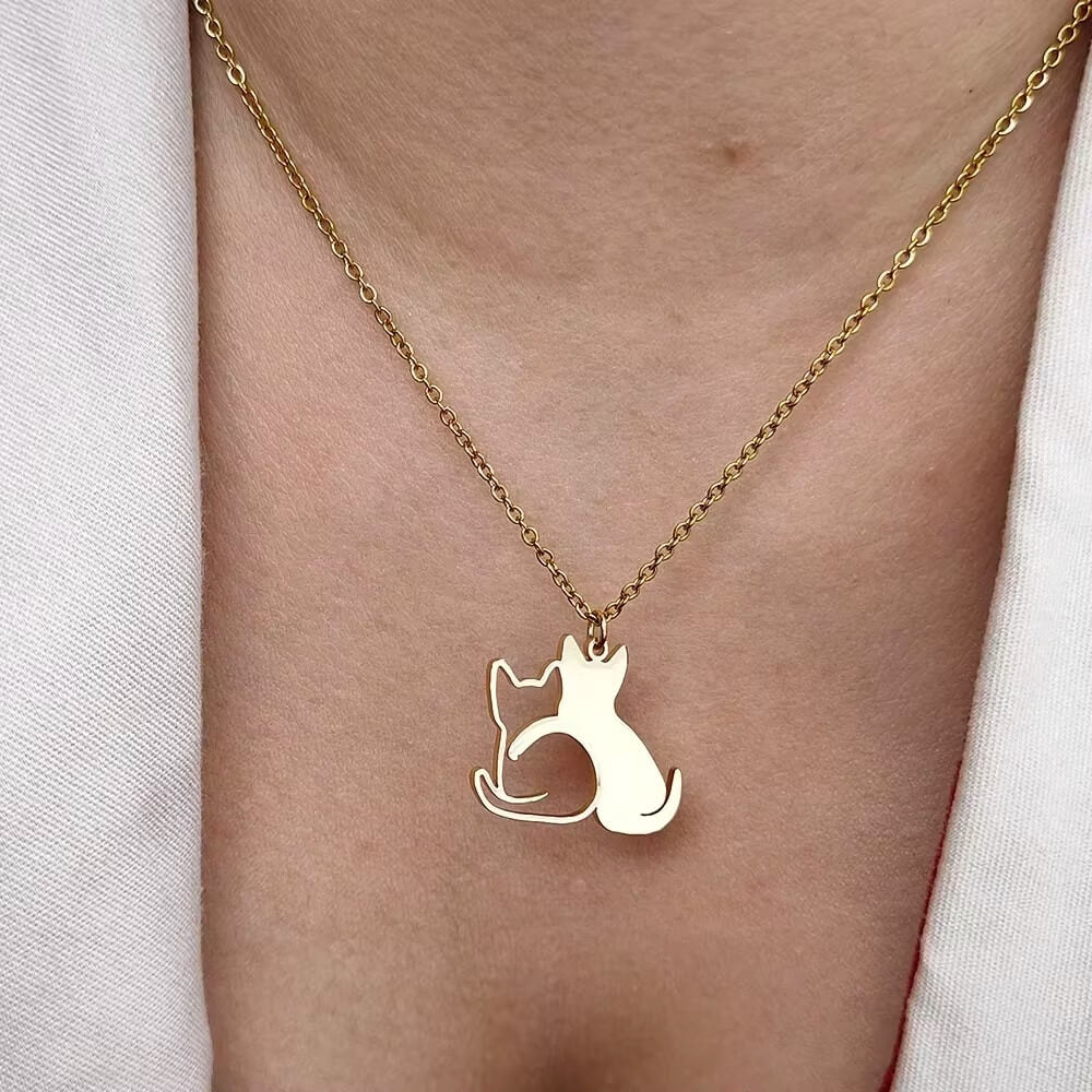 Hugging Cuddled Cats Necklace