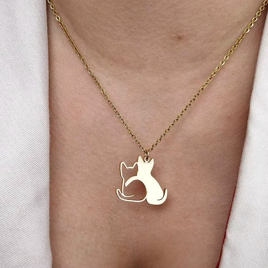 Hugging Cuddled Cats Necklace