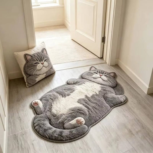 Sleeping Gray Cat Rug