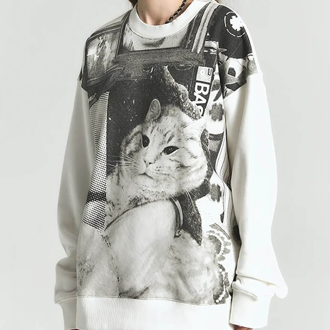 Retro B/W Cat Sweatshirt