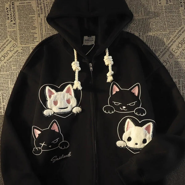 Load image into Gallery viewer, Cat Face Zip Hoodie
