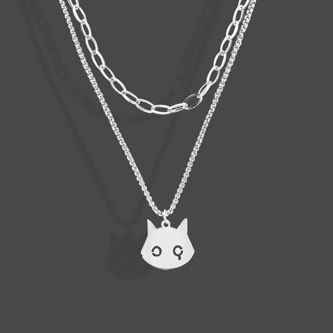 Devil Cat Necklace (2 layered chains)