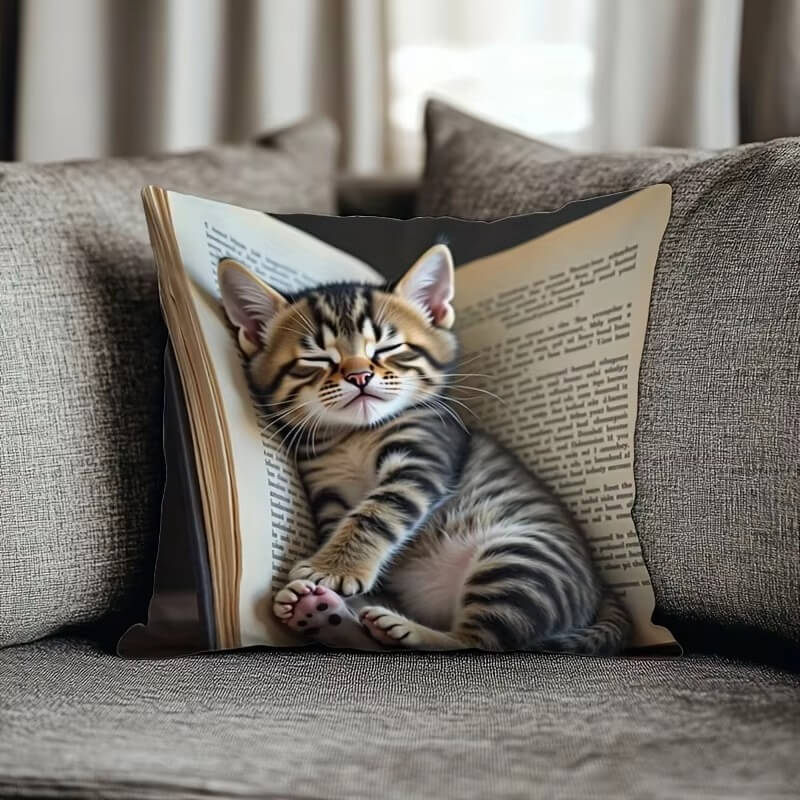 Sleepy Book Cat Pillowcase