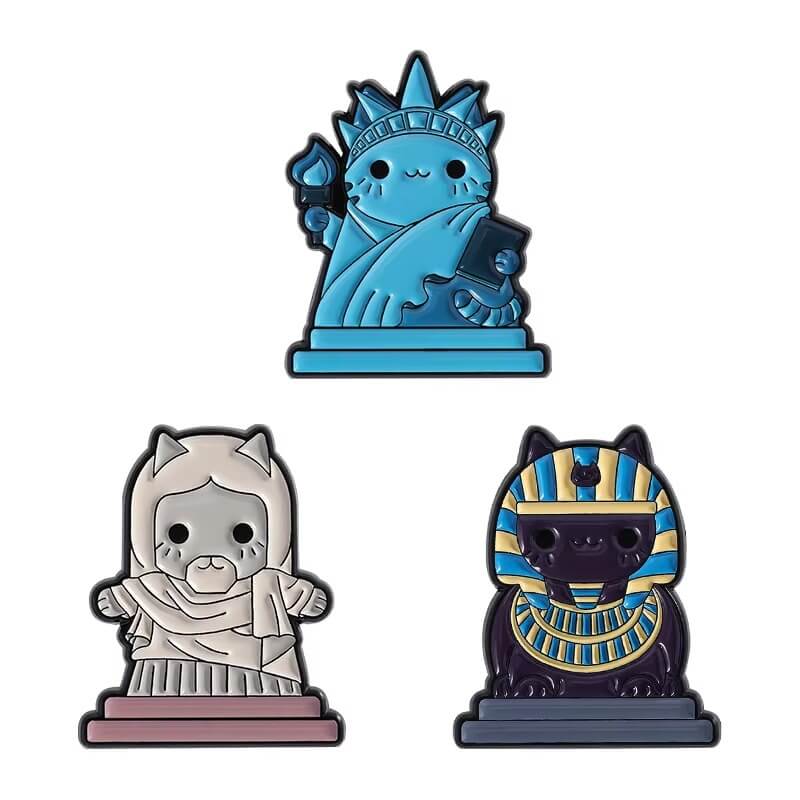 "Famous Cat Statue" Pin Set