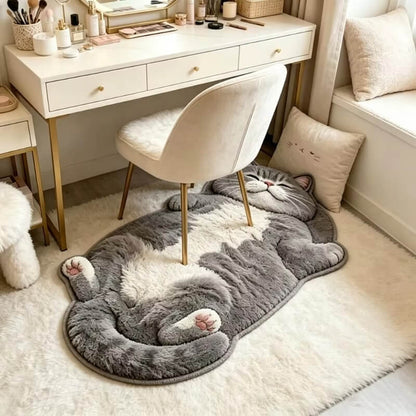Sleeping Gray Cat Rug