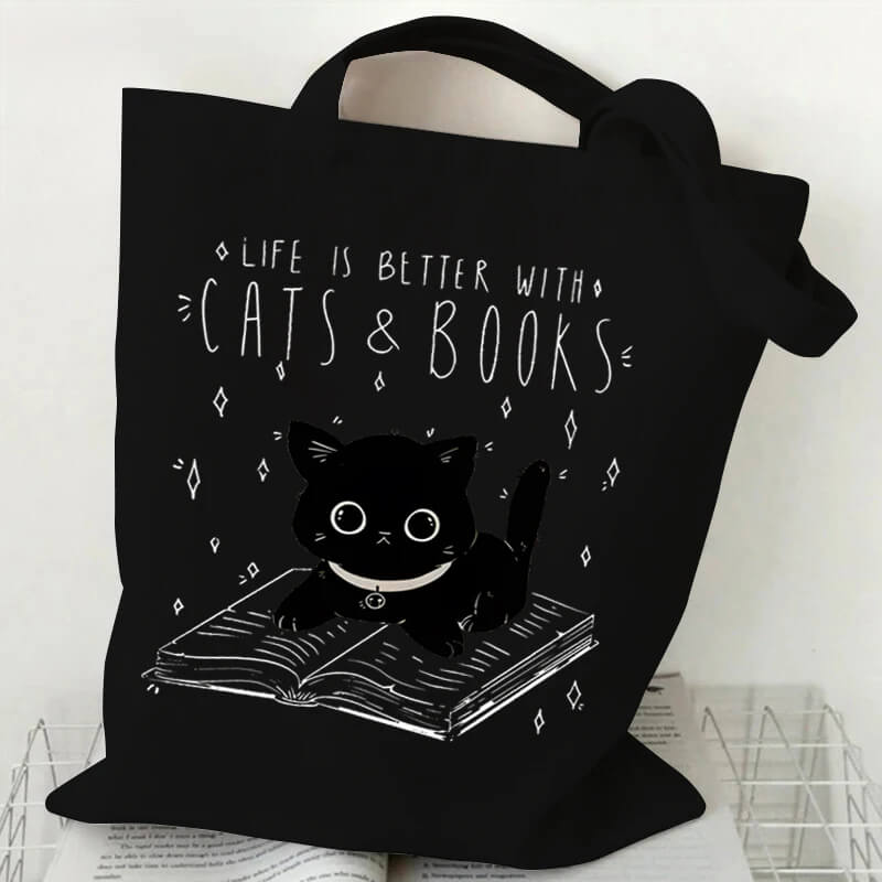 "Life Is Better with Cats & Books" Tote Bag