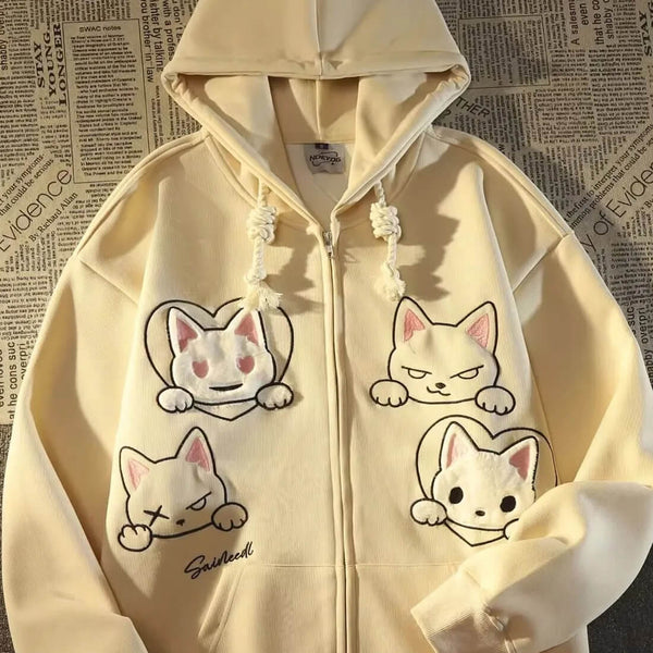 Load image into Gallery viewer, Cat Face Zip Hoodie
