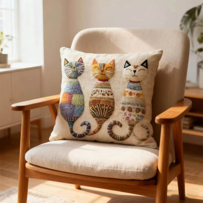 Colorful Three Cats Pillowcase