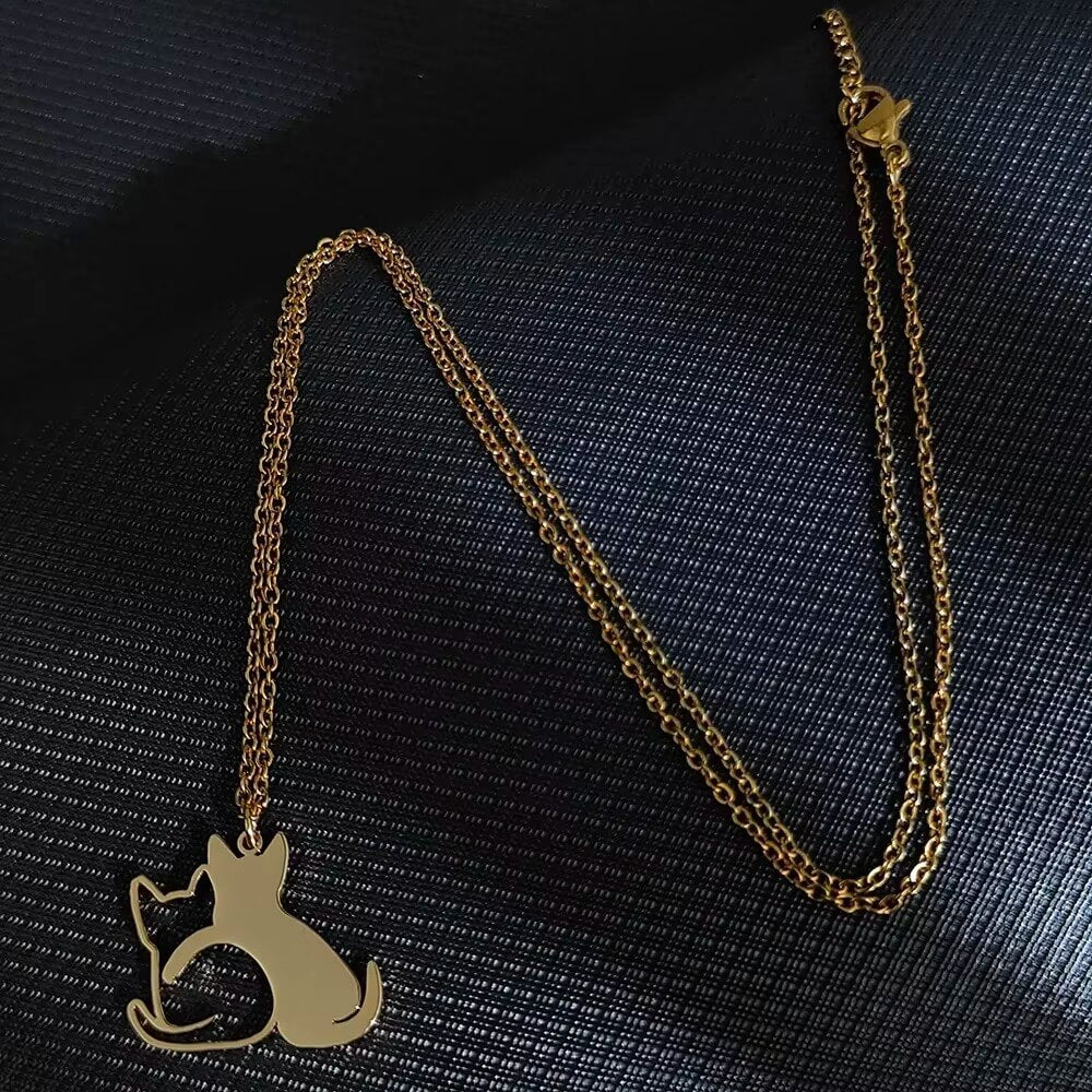 Hugging Cuddled Cats Necklace