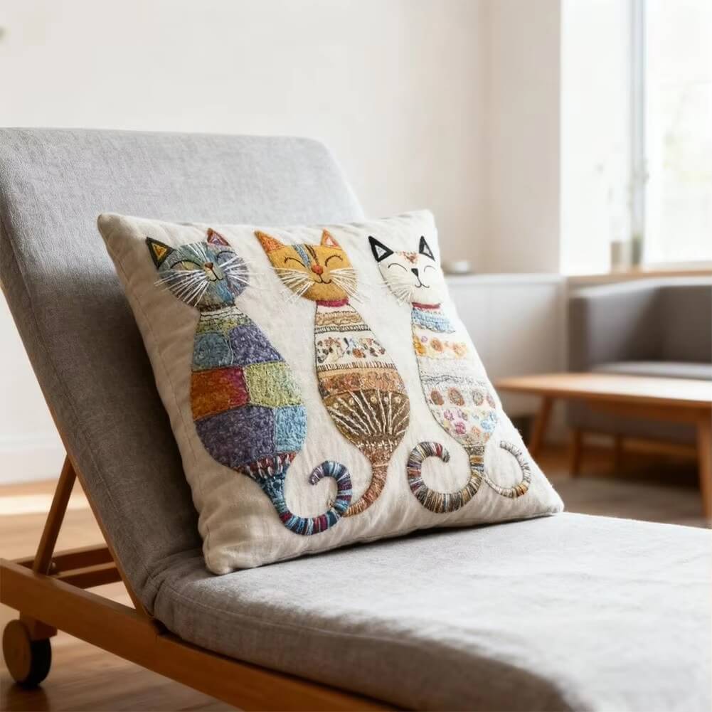 Colorful Three Cats Pillowcase
