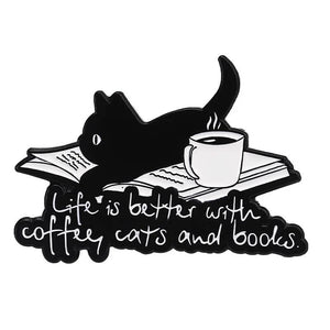 "Coffee, Cats & Books" Pin