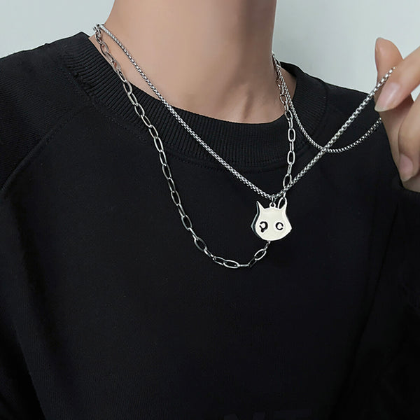 Load image into Gallery viewer, Devil Cat Necklace (2 layered chains)
