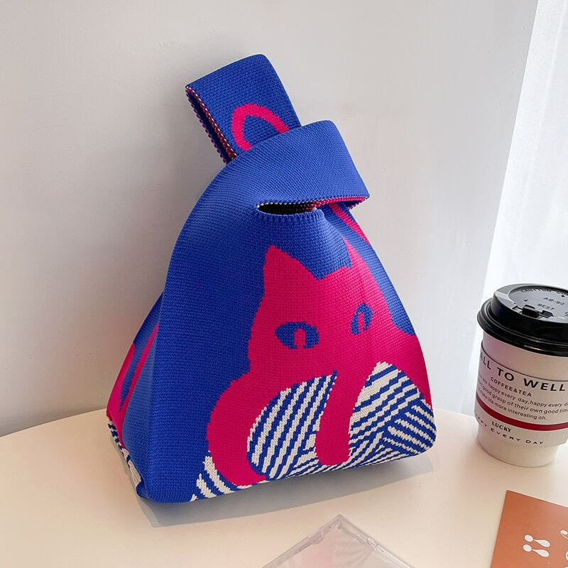 Knitting Cat Knitted Bag