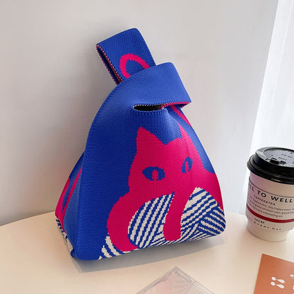 Knitting Cat Knitted Bag