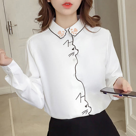 Cat Embroidered Blouse