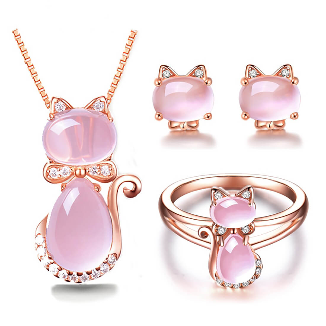 Pink Cat Jewelry Set