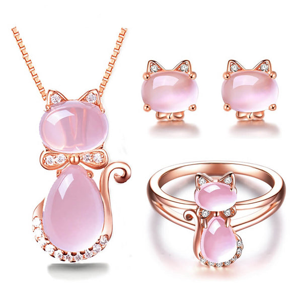 Load image into Gallery viewer, Pink Cat Jewelry Set
