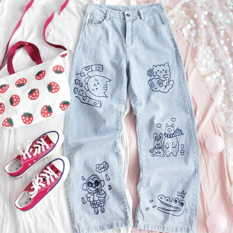 Cute Cat Animal Jeans