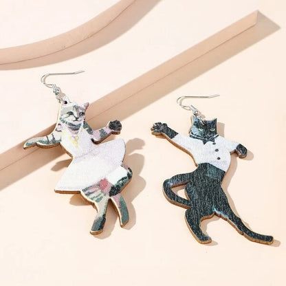 Retro Cat Wood Earrings