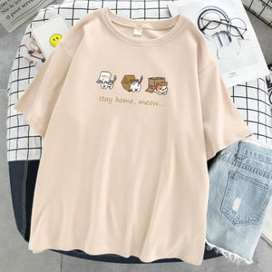 "Stay home, meow" T-Shirt