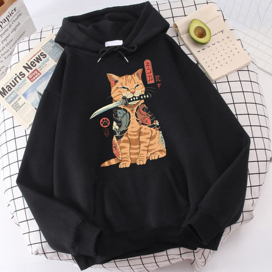 Cat Samurai Sword Hoodie