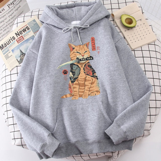 Cat Samurai Sword Hoodie