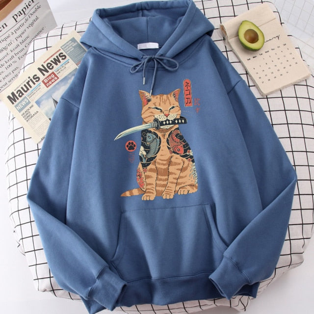 Cat Samurai Sword Hoodie