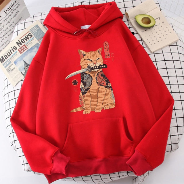 Cat Samurai Sword Hoodie