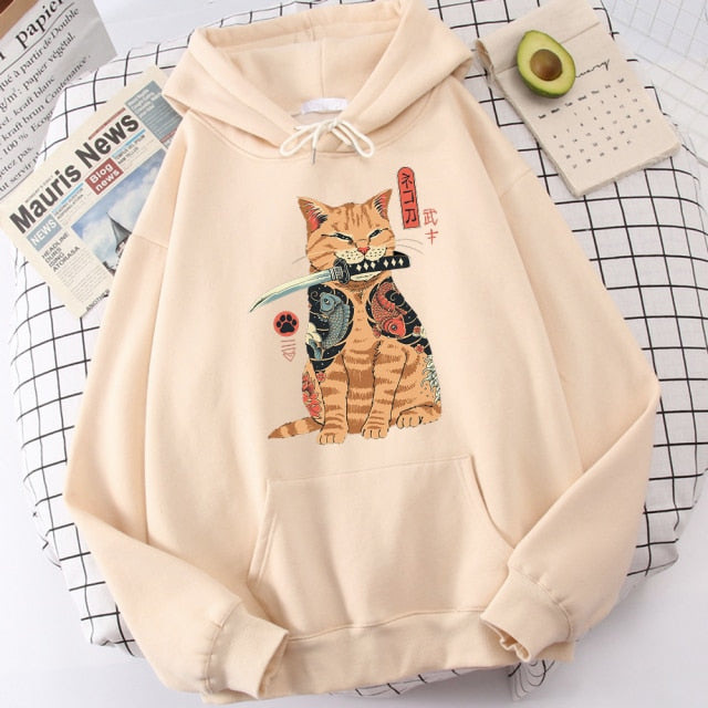 Cat Samurai Sword Hoodie